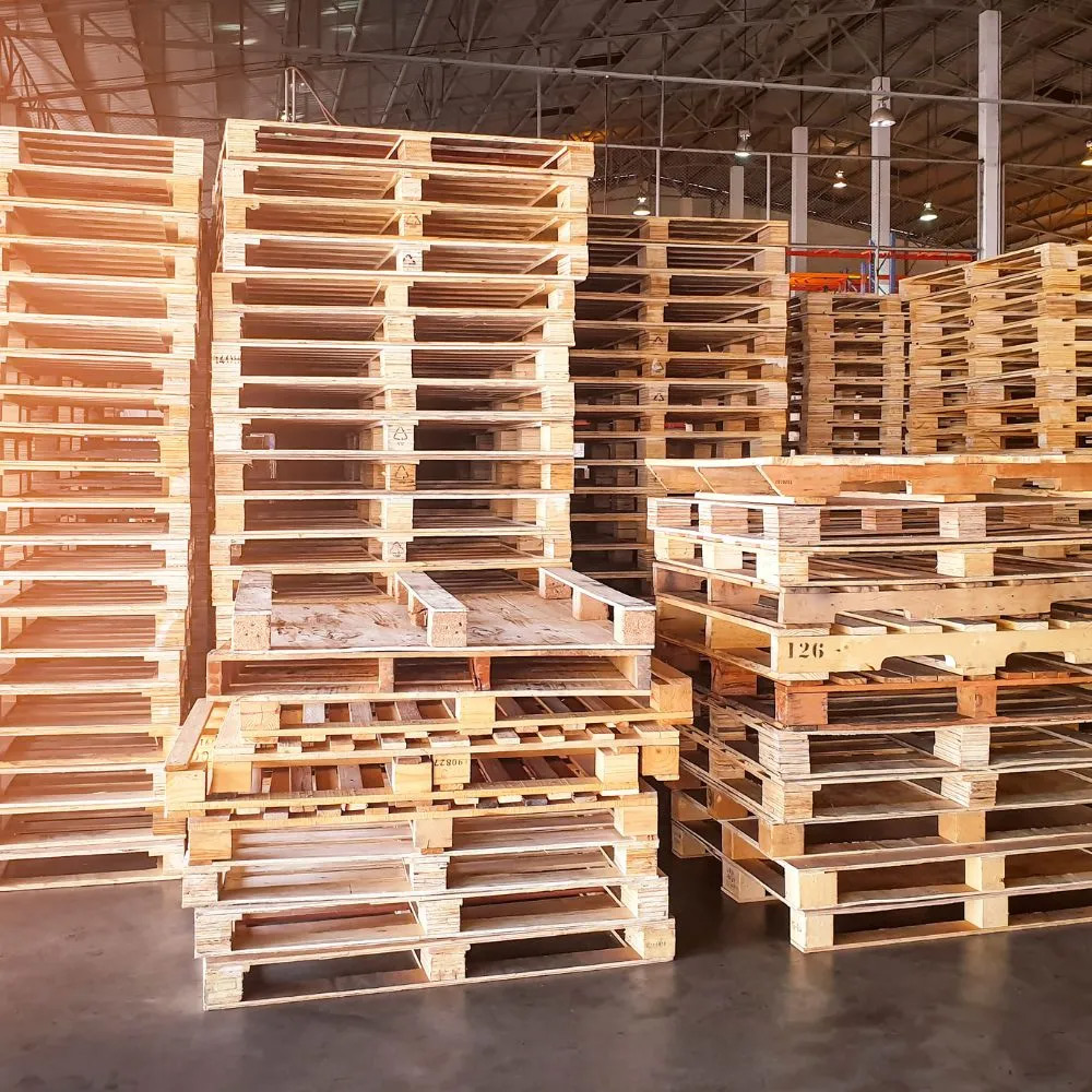 Stacked wooden pallets